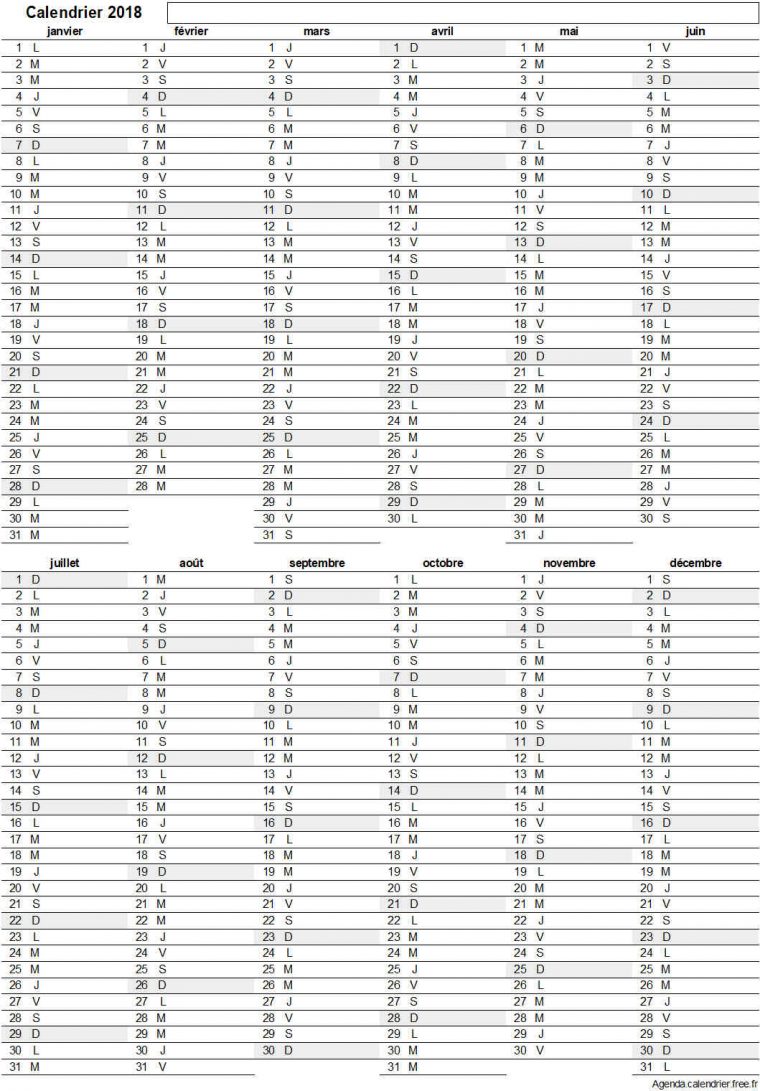 Calendrier À Imprimer Gratuit Au Format Excel, Pdf, Jpg à Calendrier 2018 À Imprimer Pdf