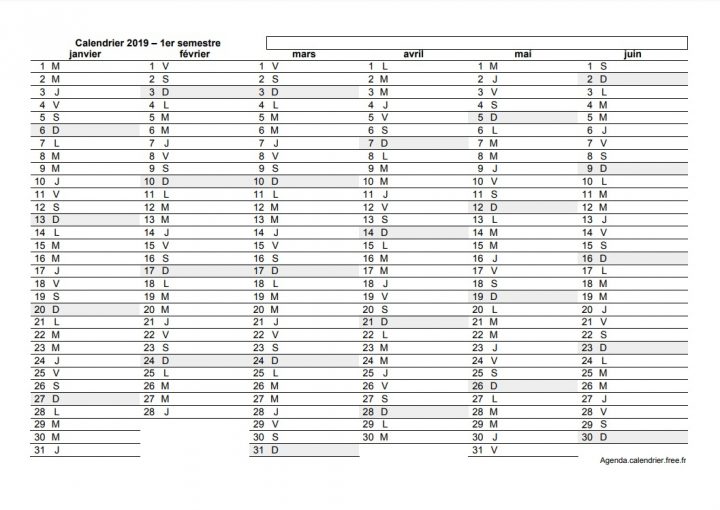 Calendrier À Imprimer Gratuit Au Format Excel, Pdf, Jpg destiné Calendrier Annuel 2019 À Imprimer Gratuit