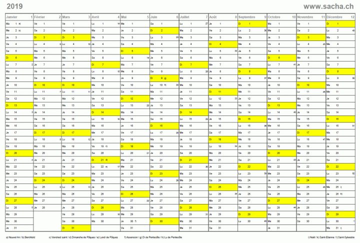 Calendrier Annuel 2019, À Imprimer, Gratuit | Modèle D destiné Calendrier Annuel 2019 À Imprimer Gratuit