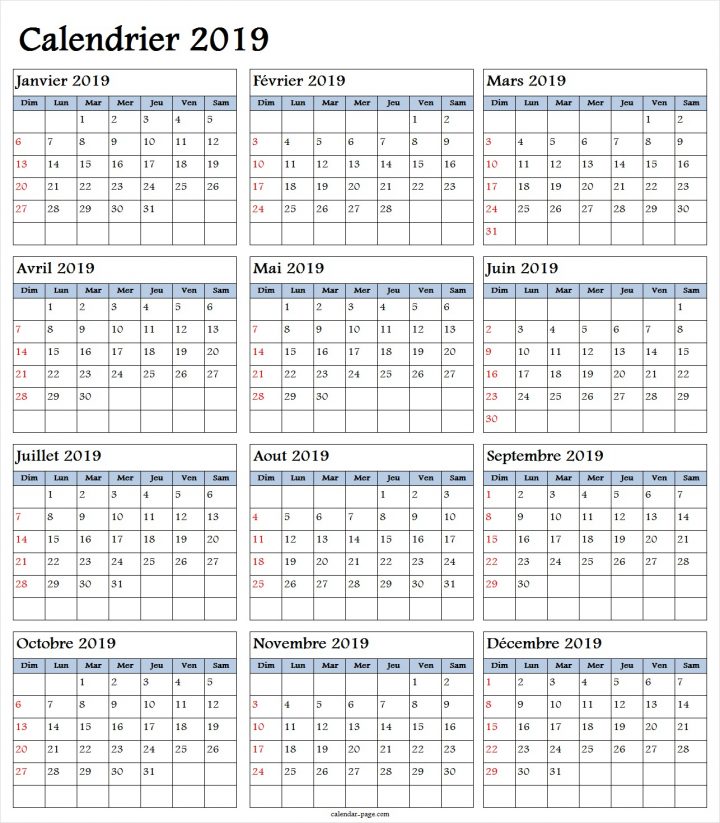 Calendrier Annuel 2019 | Calendrier Annually 2019 À Imprimer dedans Calendrier Annuel 2019 À Imprimer Gratuit