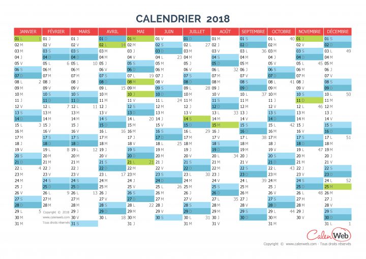 Calendrier Annuel – Année 2018 Avec Jours Fériés – Calenweb concernant Calendrier 2018 Avec Semaine