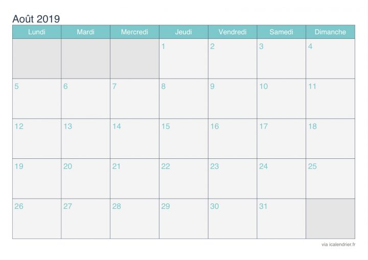 Calendrier Août 2019 À Imprimer – Icalendrier destiné Calendrier Ludique À Imprimer