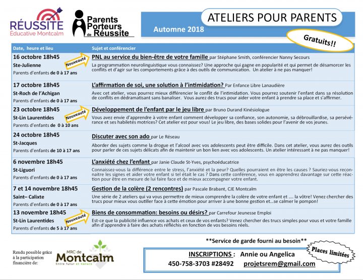 Calendrier Automne 2018 – Réussite Éducative Montcalm destiné Calendrier 2018 Enfant