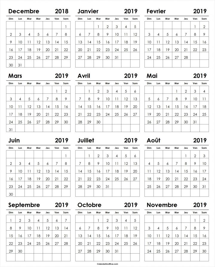 Calendrier De Décembre 2018 À Novembre 2019 Imprimable avec Calendrier 2018 Imprimable Gratuit