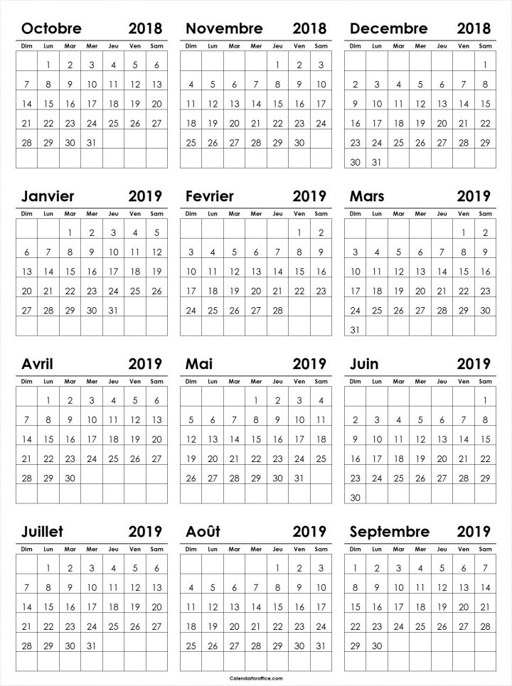 Calendrier De Octobre 2018 À Septembre 2019 Imprimable avec Calendrier 2018 Imprimable Gratuit