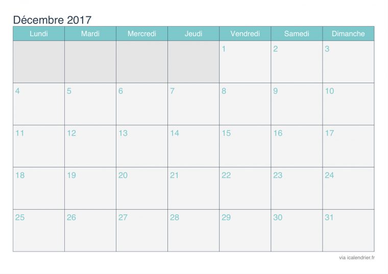 Calendrier Décembre 2017 À Imprimer – Icalendrier encequiconcerne Calendrier 2017 Imprimable