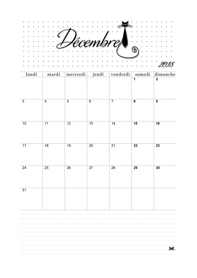 Calendrier Décembre 2018 – Thème Catsy | Calendrier pour Calendrier 2018 À Imprimer Pdf