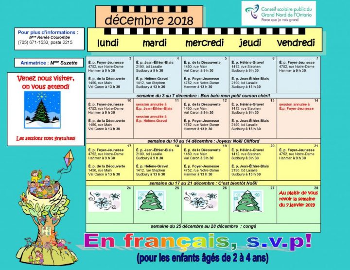 Calendrier D'efsvp Décembre 2018 | École Publique Hélène-Gravel concernant Calendrier 2018 Enfant