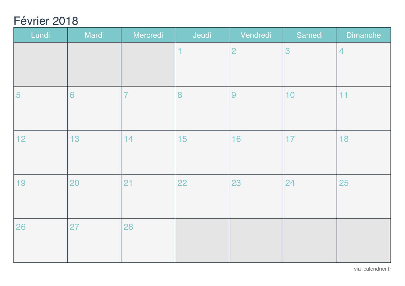 Calendrier Février 2018 À Imprimer - Icalendrier serapportantà Calendrier Mensuel 2018 À Imprimer