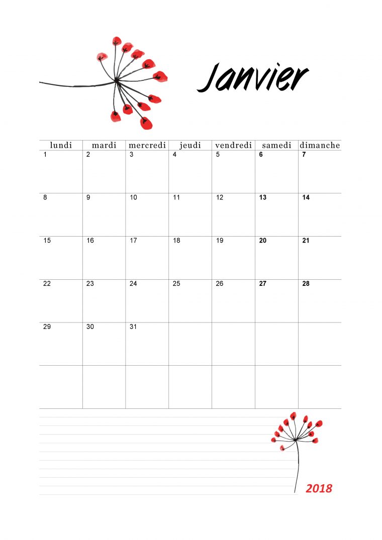 Calendrier Janvier 2018 À Imprimer – Calendriers Imprimables dedans Calendrier Mensuel 2018 À Imprimer