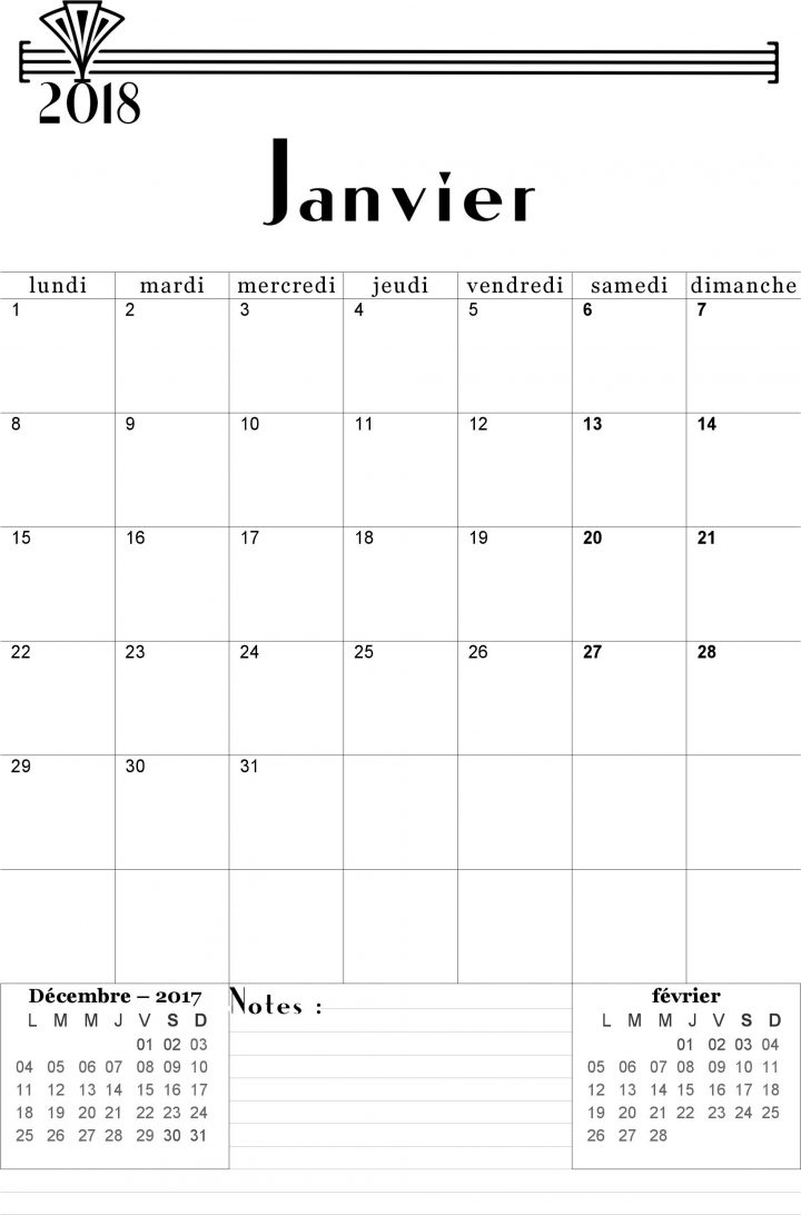 Calendrier Janvier 2018 À Imprimer Gratuitement intérieur Calendrier 2018 Imprimable Gratuit