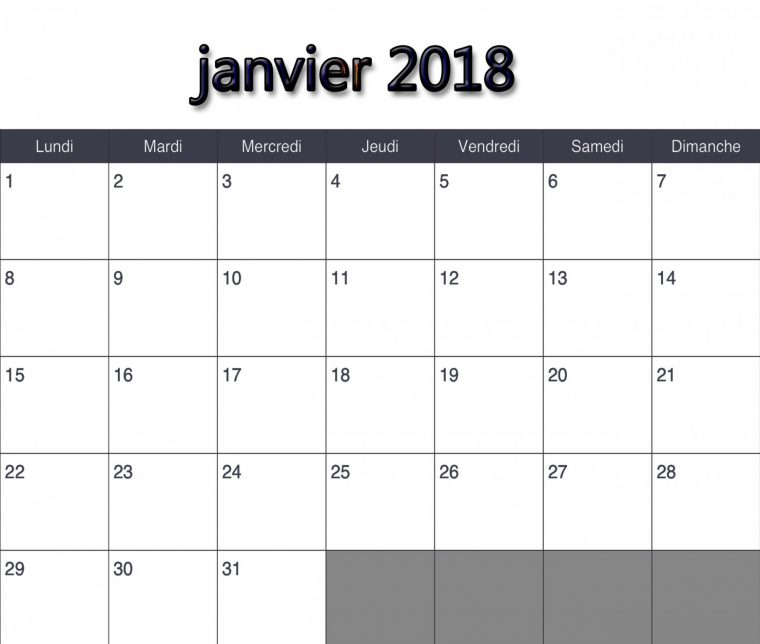 Calendrier Janvier 2018 – Calendrier Vierge À Imprimer serapportantà Calendrier Mensuel 2018 À Imprimer