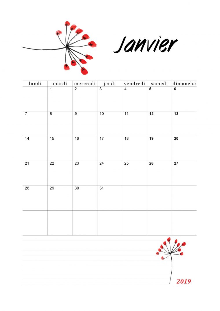 Calendrier Janvier 2019 Pdf | Calendrier Janvier, Calendrier pour Planning Annuel 2018