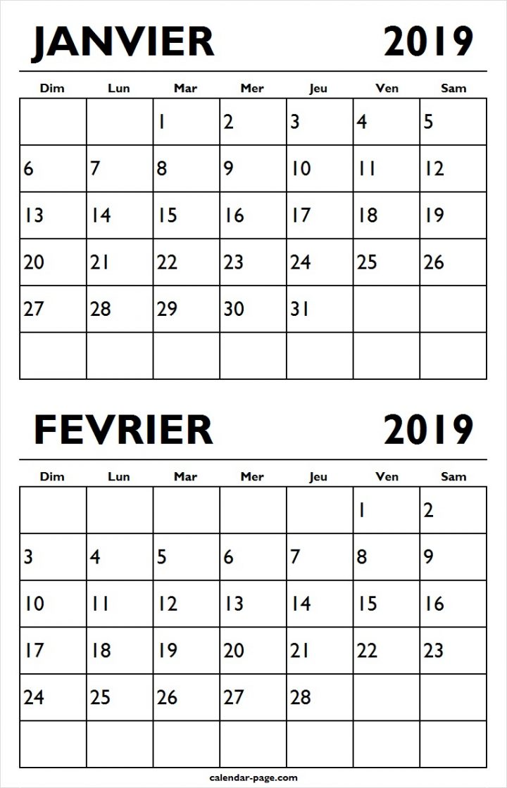 Calendrier Janvier Fevrier 2019 A Imprimer – Calendrier dedans Calendrier 2018 Imprimable Gratuit