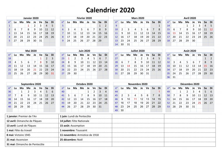 Calendrier Jours Fériés 2020: Calendrier Vacances [Pdf, Excel] serapportantà Calendrier 2019 Avec Jours Fériés Vacances Scolaires