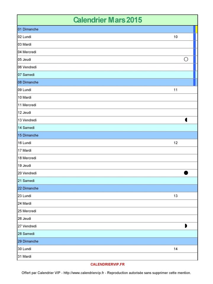 Calendrier Mars 2015 À Imprimer Gratuit En Pdf Et Excel pour Calendrier 2018 Imprimable Gratuit