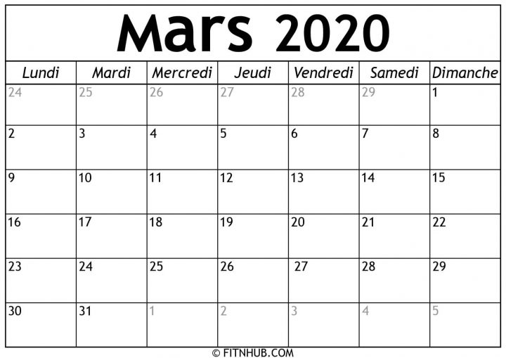 Calendrier Mars 2020 À Imprimer – Calendrier 2020 À Imprimer destiné Calendrier Des Anniversaires À Imprimer