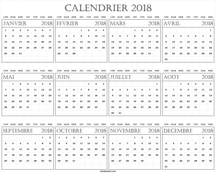 Calendrier Mensuel 2018 À Imprimer | Imprimer Calendrier concernant Calendrier Mensuel 2018 À Imprimer