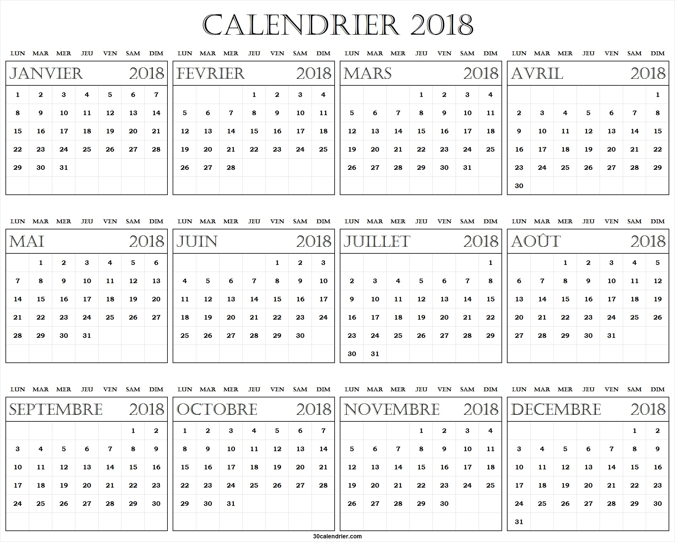 Calendrier Mensuel 2018 À Imprimer | Imprimer Calendrier serapportantà Calendrier 2018 Imprimable Gratuit
