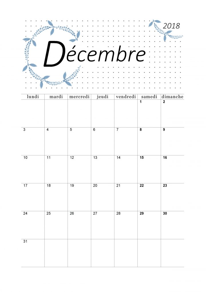 Calendrier Mensuel 2018 Décembre | Calendrier Imprimable encequiconcerne Calendrier 2018 Imprimable Gratuit