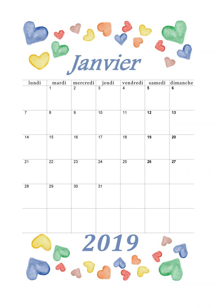 Calendrier Mensuel 2019 : Mois De Janvier | Calendrier serapportantà Calendrier Des Anniversaires À Imprimer Gratuit