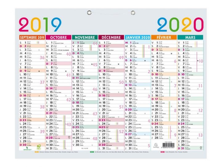 Calendrier Multicolore 43X33,5Cm Exacompta concernant Calendrier 2019 Avec Semaine