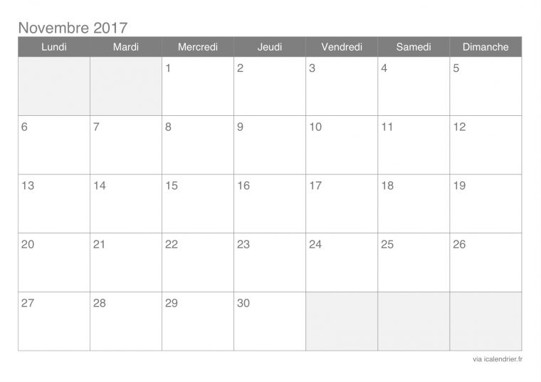 Calendrier-Novembre-2017 (1684×1190) | Calendrier concernant Calendrier 2017 En Ligne