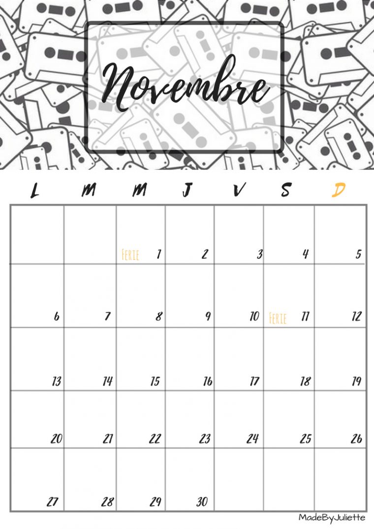 Calendrier – Novembre 2017 – Imprimes Le Calendrier Pour tout Calendrier 2017 Imprimable