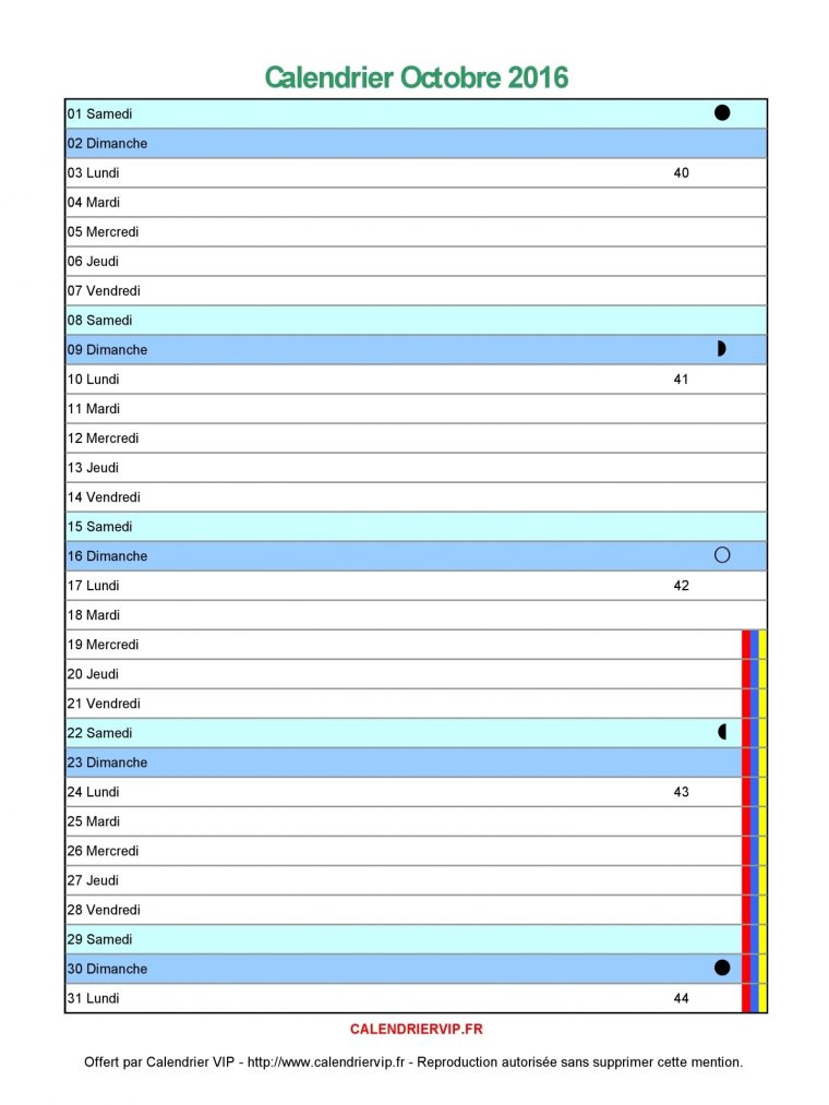 Calendrier Octobre 2016 À Imprimer Gratuit En Pdf Et Excel encequiconcerne Calendrier Mensuel 2018 À Imprimer