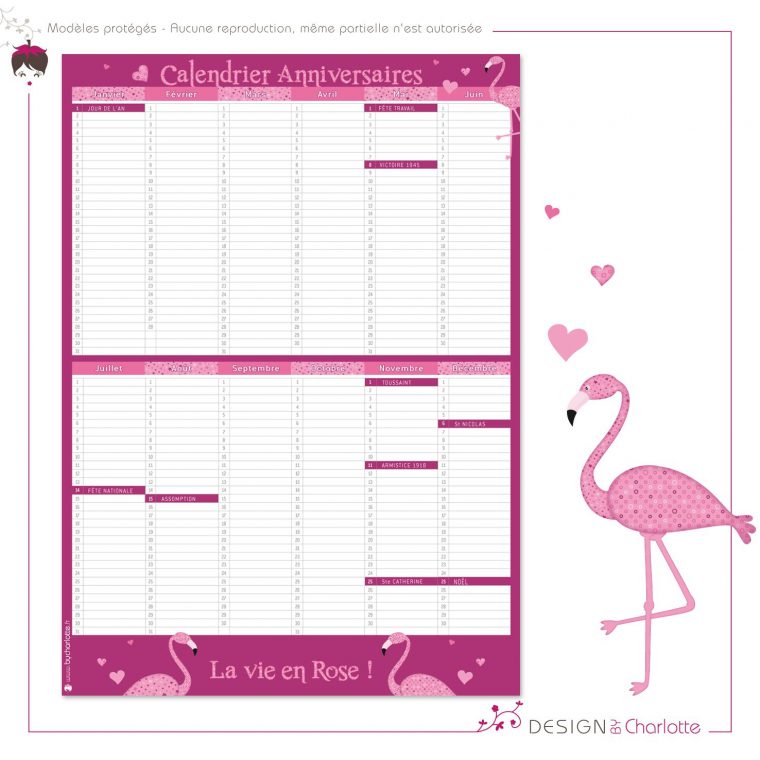 Calendrier Perpetuel Flamant Rose – Création De Design By concernant Calendrier Anniversaire Perpétuel À Imprimer