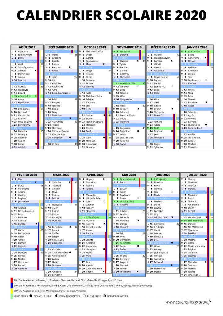 Calendrier Scolaire 2019 Et 2020 À Imprimer avec Calendrier 2018 Avec Jours Fériés Vacances Scolaires À Imprimer