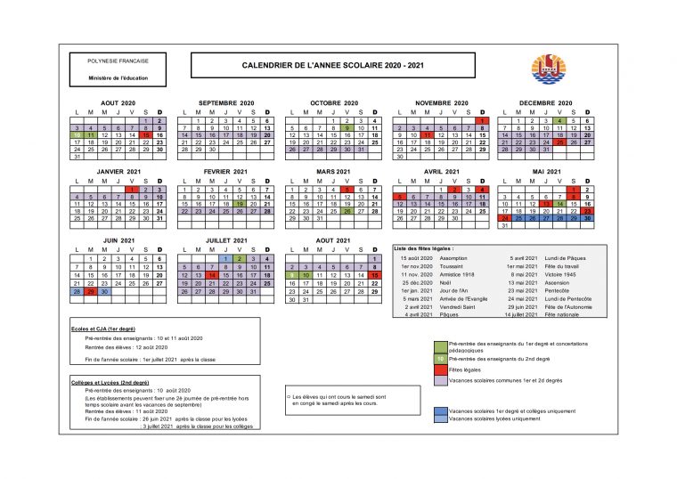 Calendrier Scolaire 2020-2023 – Vice-Rectorat De Polynésie à Calendrier 2019 Avec Jours Fériés Vacances Scolaires