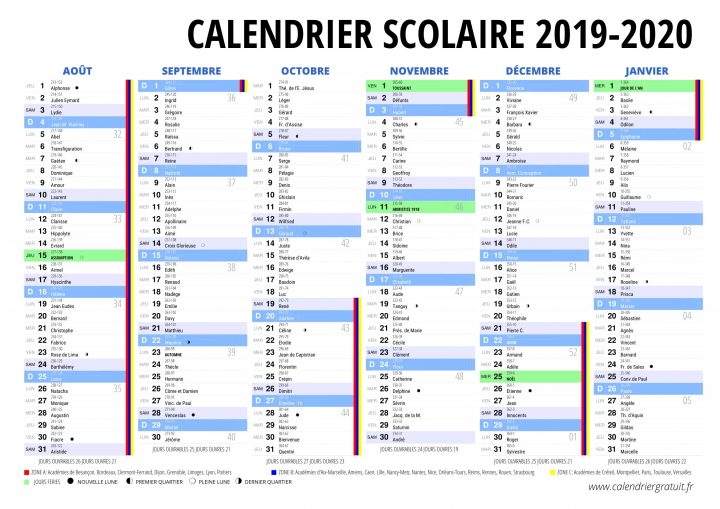 Calendrier Scolaire De 2019 Et 2020 À Imprimer destiné Calendrier 2019 Avec Jours Fériés Vacances Scolaires À Imprimer