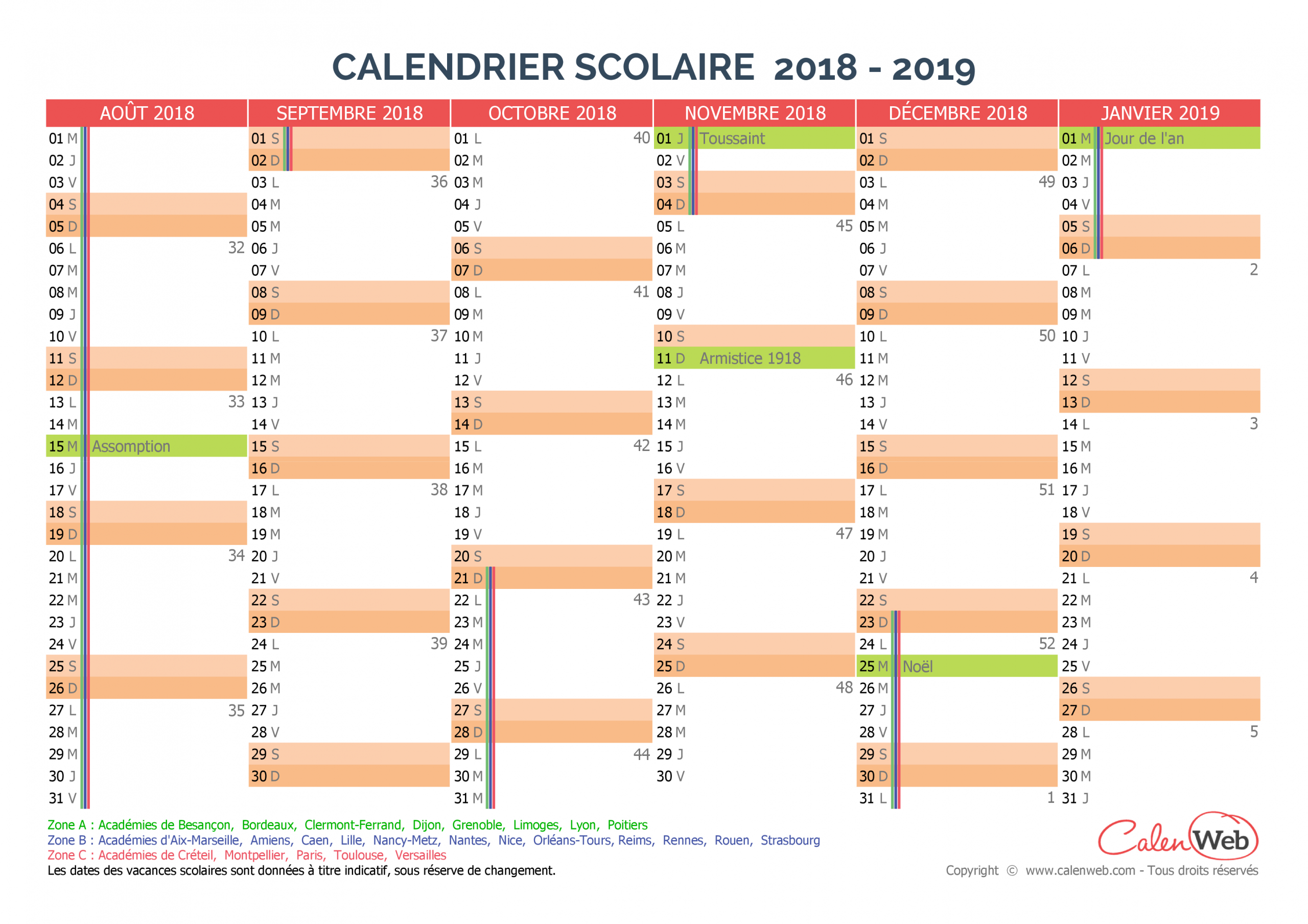 Calendrier Scolaire Semestriel 2018-2019 Avec Affichage Des tout Calendrier Annuel 2018 À Imprimer 