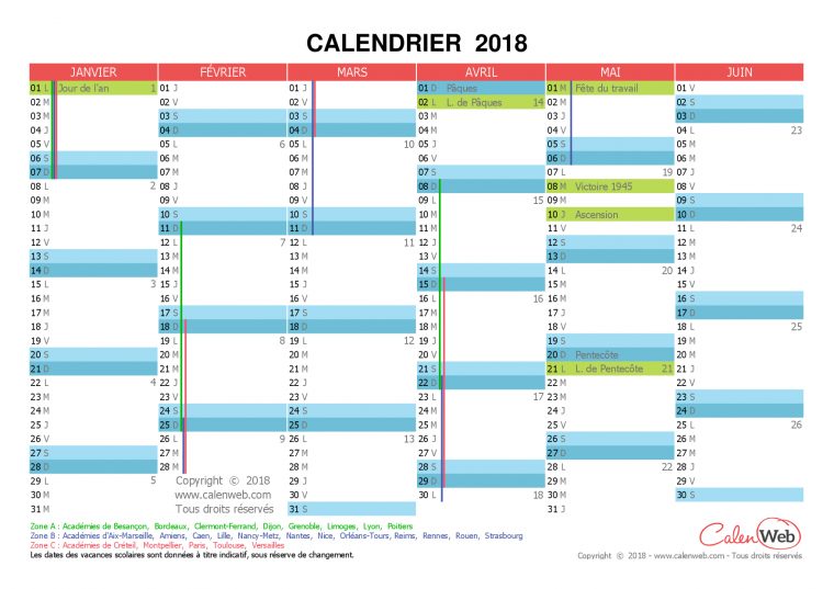 Calendrier Semestriel 2018 À Imprimer Avec Jours Fériés Et avec Calendrier 2019 Avec Jours Fériés Vacances Scolaires