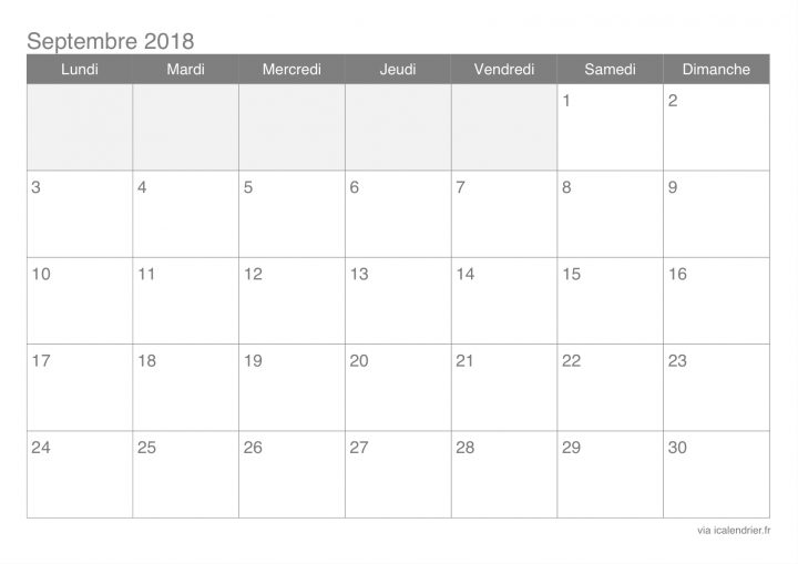 Calendrier Septembre 2018 À Imprimer – Icalendrier destiné Calendrier 2018 Imprimable Gratuit