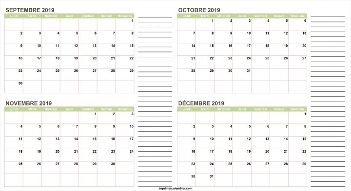 Calendrier Septembre Octobre Novembre Décembre 2019 avec Calendrier Annuel 2019 À Imprimer Gratuit