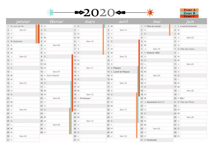 Calendriers 2020 (Gratuits) À Imprimer En Pdf pour Calendrier 2019 Avec Jours Fériés Vacances Scolaires À Imprimer