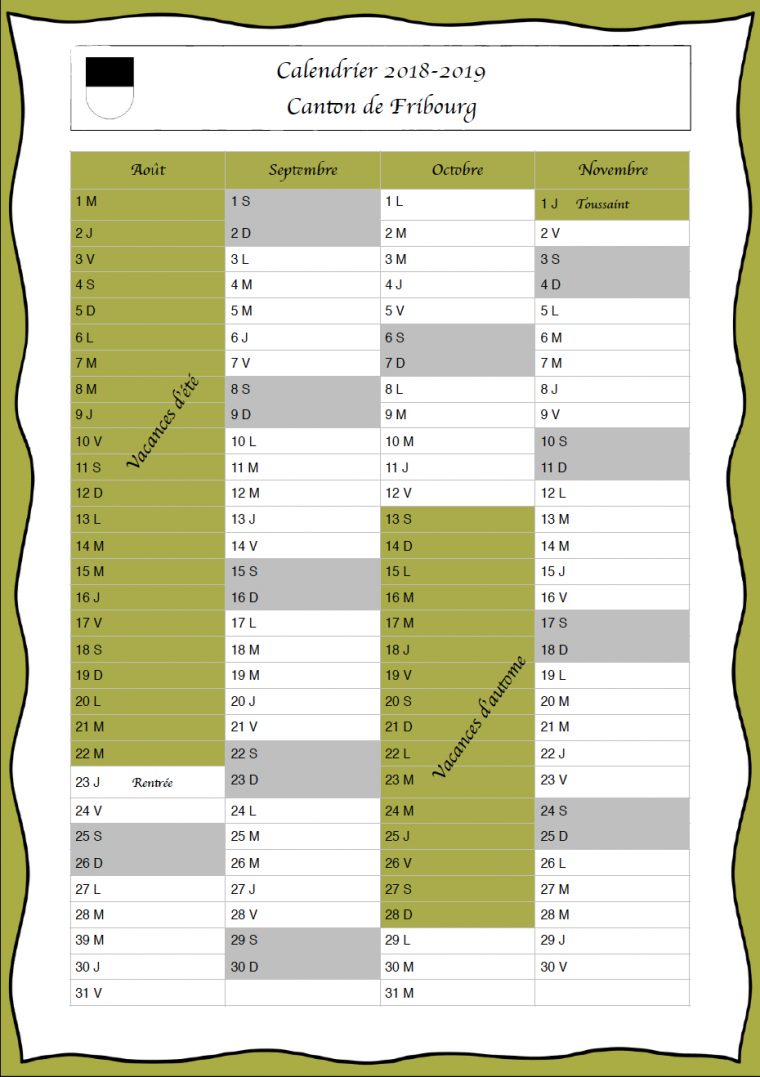 Calendriers Scolaires 2018-2019 – Dans La Classe De concernant Calendrier 2019 Avec Jours Fériés Vacances Scolaires