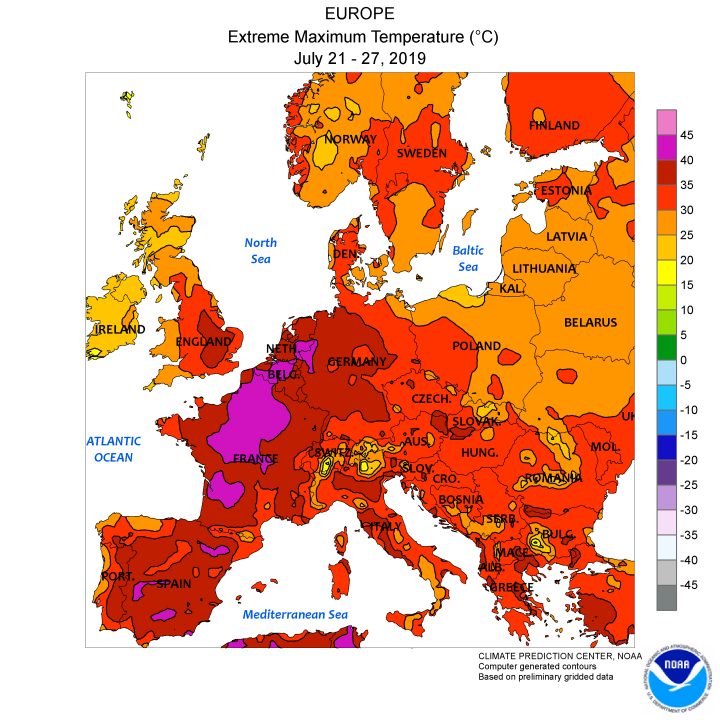 Canicule Européenne De Fin Juillet 2019 — Wikipédia dedans Carte D Europe Avec Pays