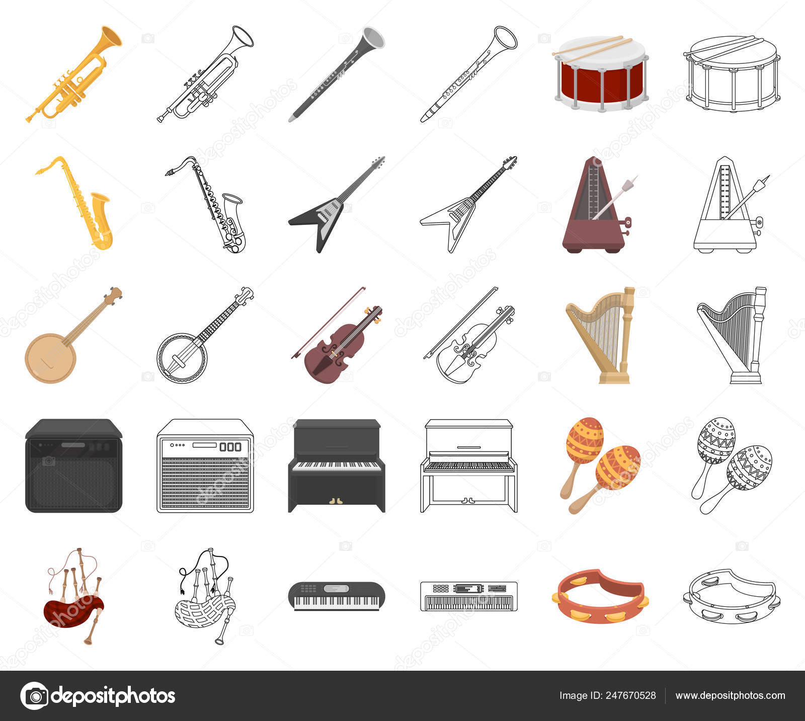 Caricature De L'instrument De Musique, Icônes De Contour tout Jeu Des Instruments De Musique