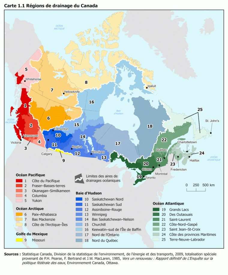 Carte 1.1 Régions De Drainage Du Canada intérieur Carte De Fra