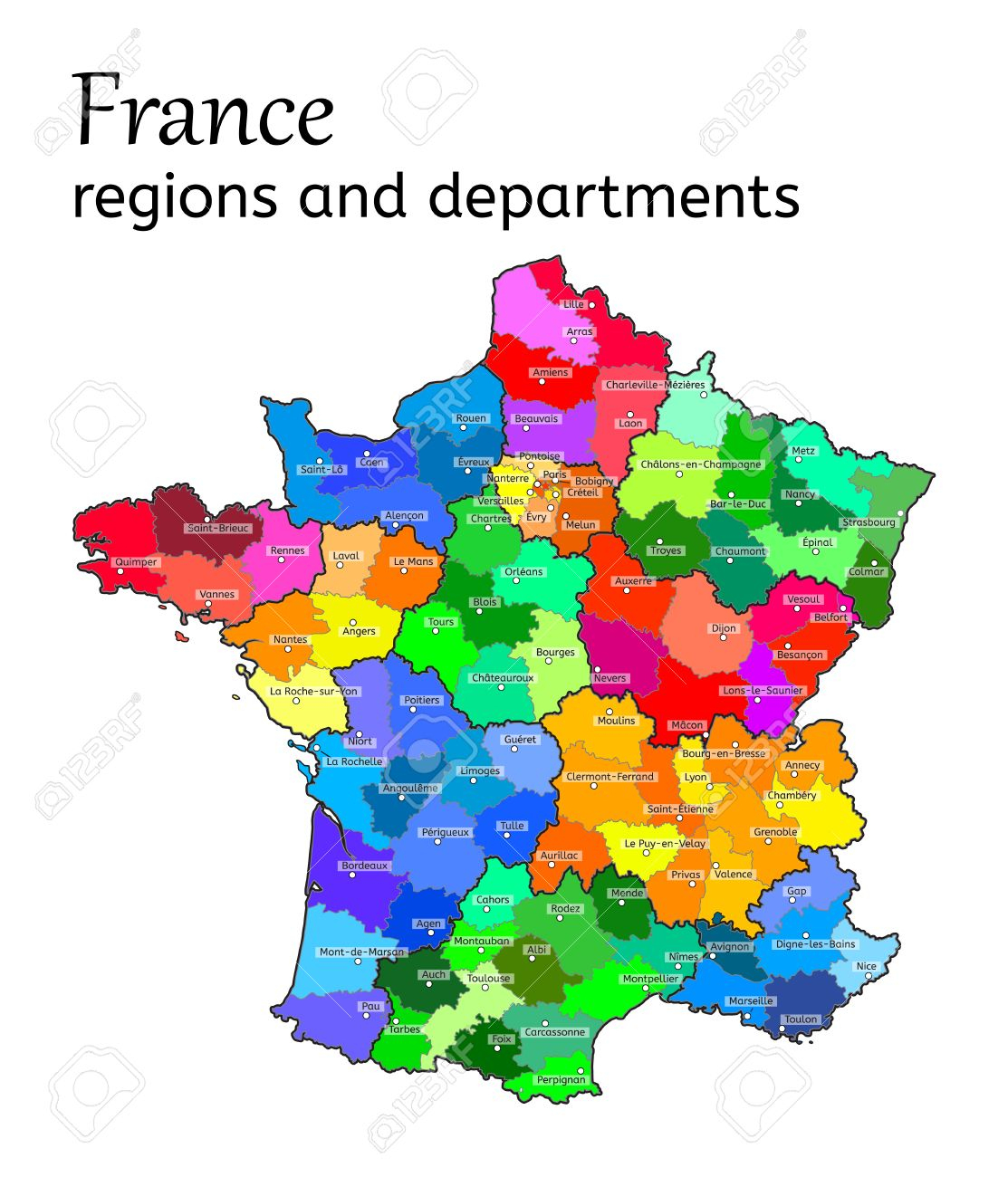 Carte Administrative De La France Avec Les Régions Et Les Départements Sur  Blanc avec Carte De France Avec Les Départements 