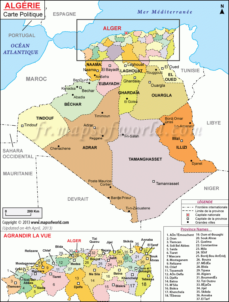 Carte Algérie | Carte De L'algérie intérieur Carte Avec Departement