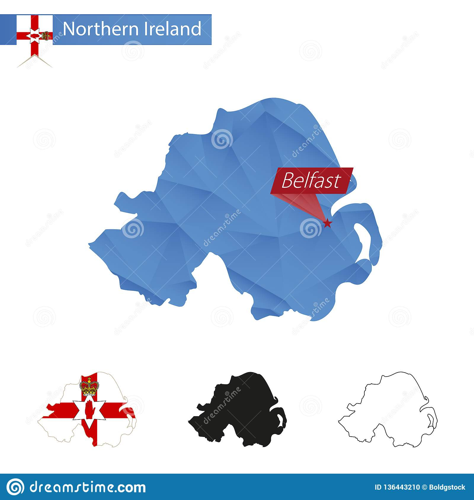Carte Bleue De L'irlande Du Nord Basse Poly Avec La Capitale avec Carte Europe Avec Capitales