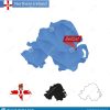 Carte Bleue De L'irlande Du Nord Basse Poly Avec La Capitale serapportantà Carte Capitale Europe