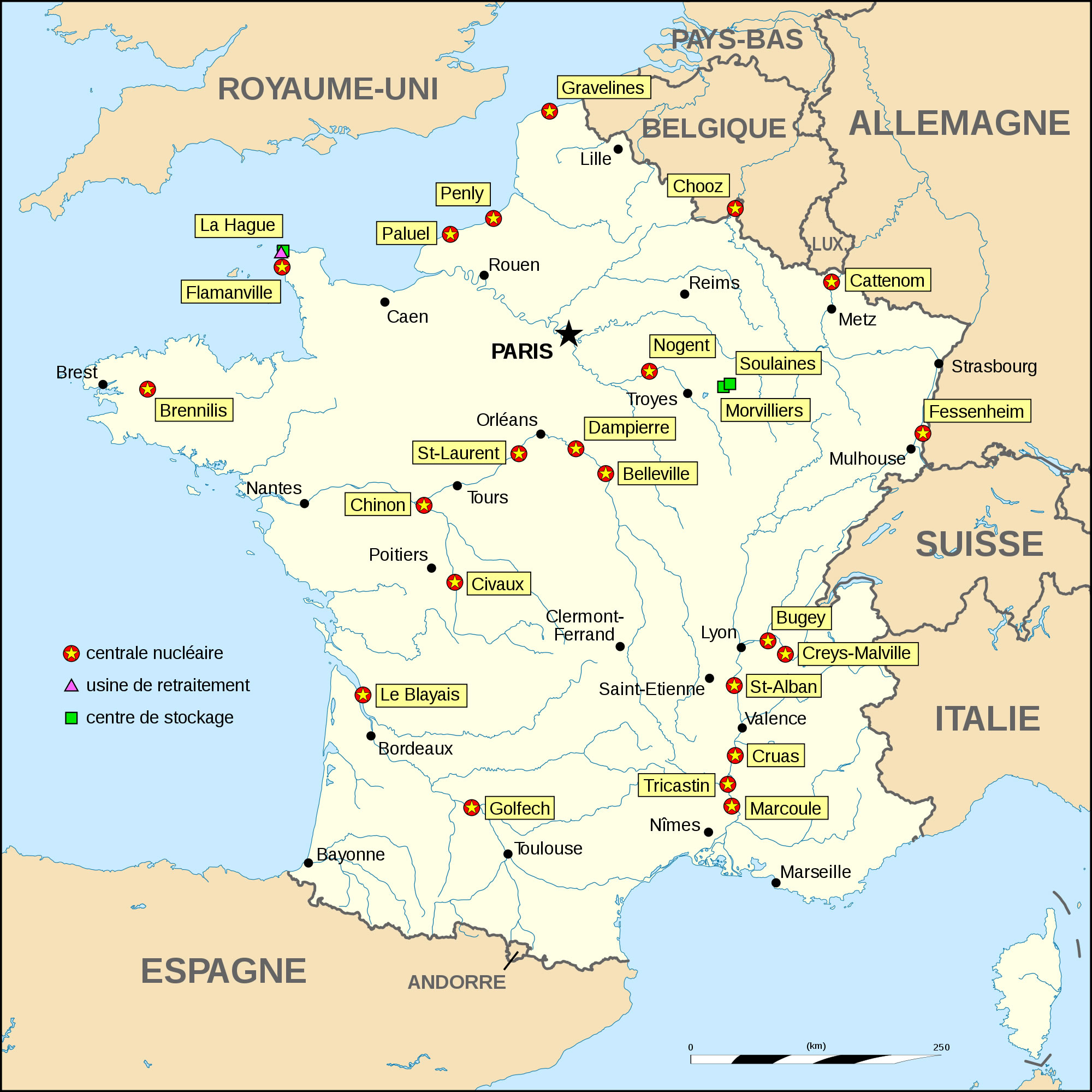 Carte Centrales Nucléaires De France, Carte Des Centrales concernant Carte Des Fleuves De France