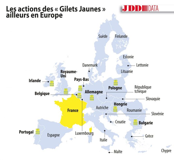 Carte. Ces Pays En Europe Où Des Gilets Jaunes Ont Défilé à Carte Des Pays D Europe