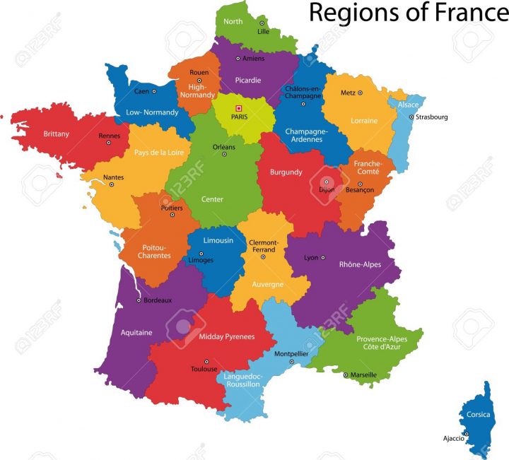 Carte Colorée France Avec Les Régions Et Les Principales Villes concernant Carte De France Avec Les Villes