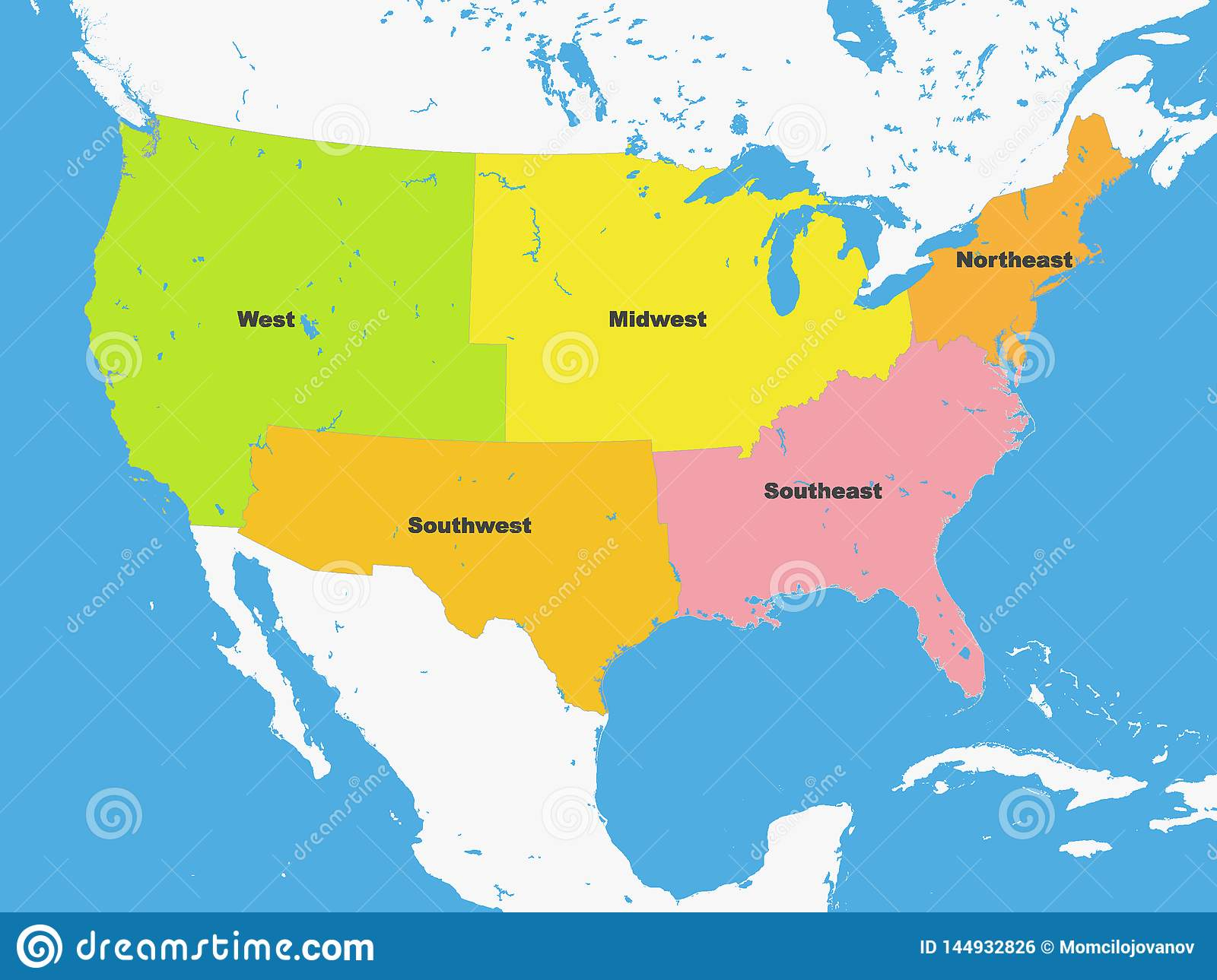 Carte Couleur Des Régions Des Etats-Unis D&amp;#039;amérique avec Carte Etat Amerique 